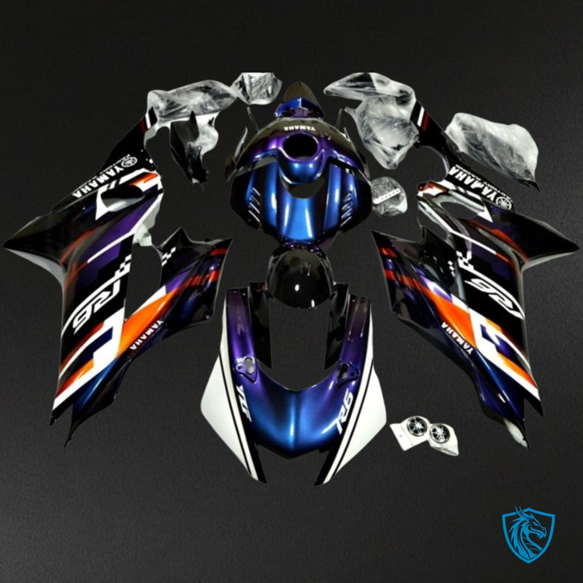 Yamaha YZF R6 (2017-2019) Black, Blue & White Fairing Kit - Aftermarket ABS Bodywork