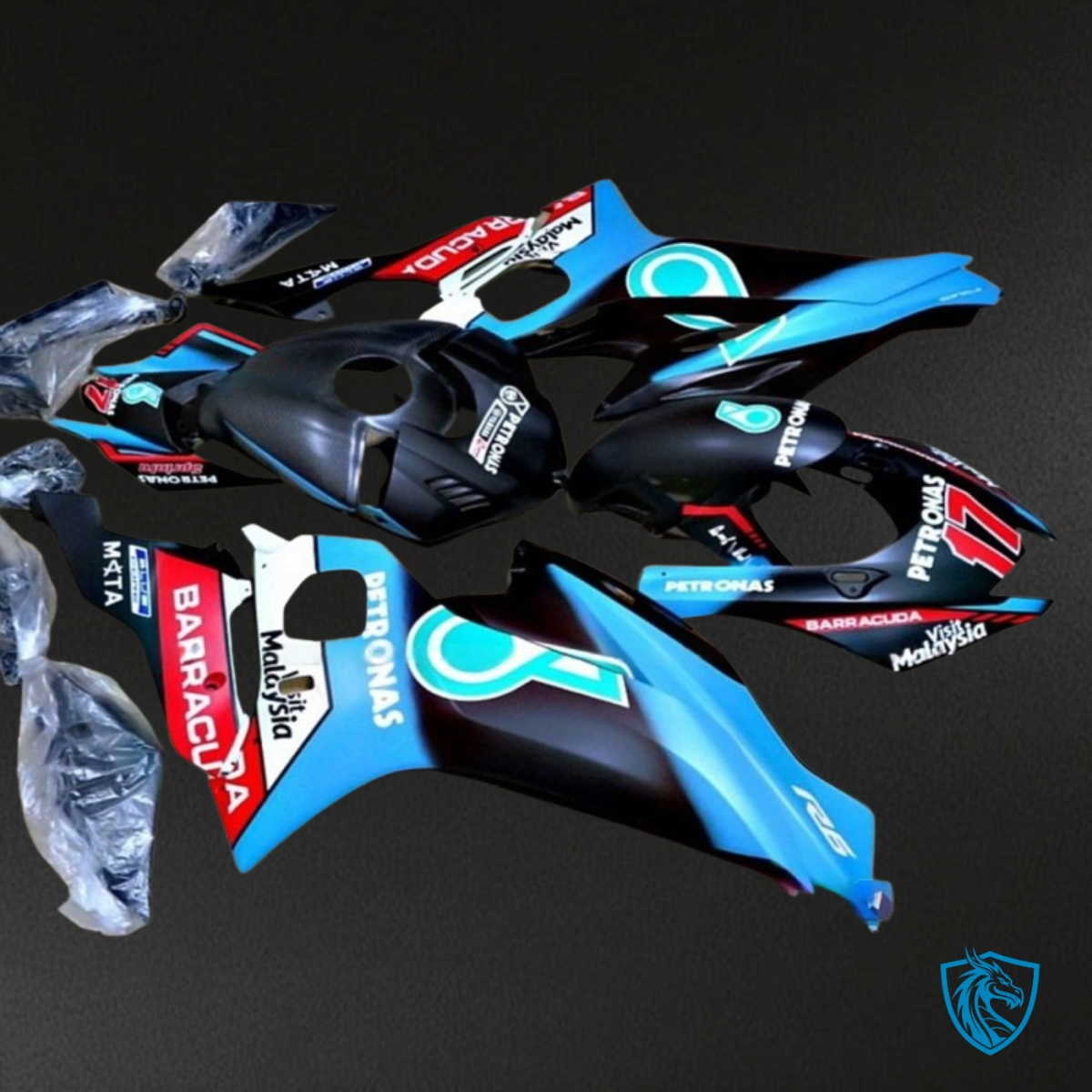 Yamaha YZF R6 (2017-2019) Black, Red & Light Blue Stripe Fairing Kit | ABS Bodywork