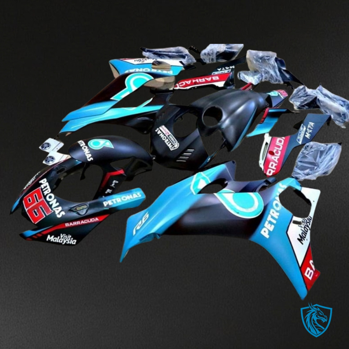 Yamaha YZF R6 (2017-2019) Black, Red & Light Blue Stripe Fairing Kit | ABS Bodywork