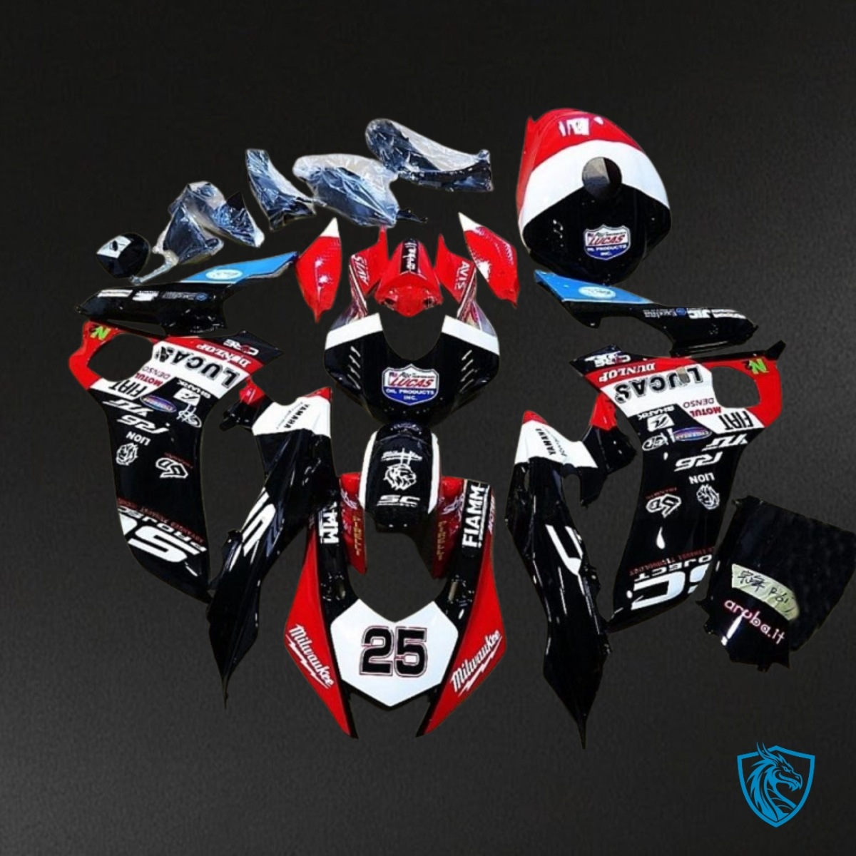 Yamaha YZF R6 (2017-2019) Black, Red & White Logos - MERGEment Motorcycle Fairings Kit