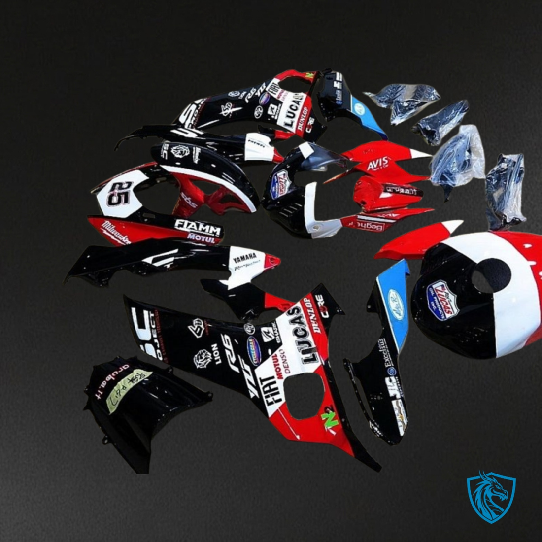 Yamaha YZF R6 (2017-2019) Black, Red & White Logos - MERGEment Motorcycle Fairings Kit