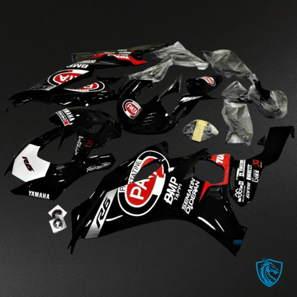 Yamaha YZF R6 (2017-2019) Black, White & Red - Custom ABS Fairing Kit