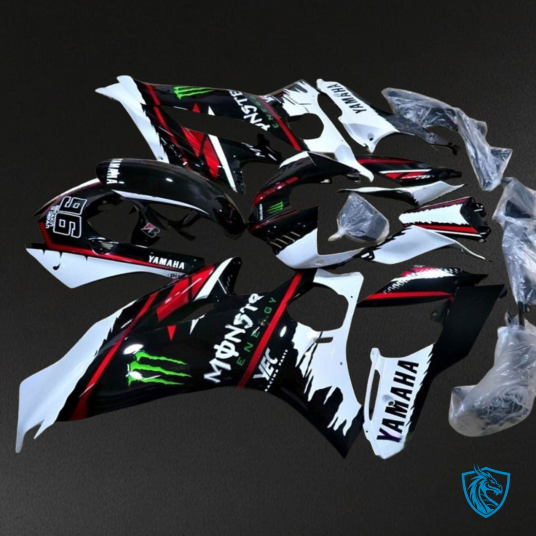 Yamaha YZF R6 (2017-2019) Black, White & Red - Custom ABS Fairing Kit