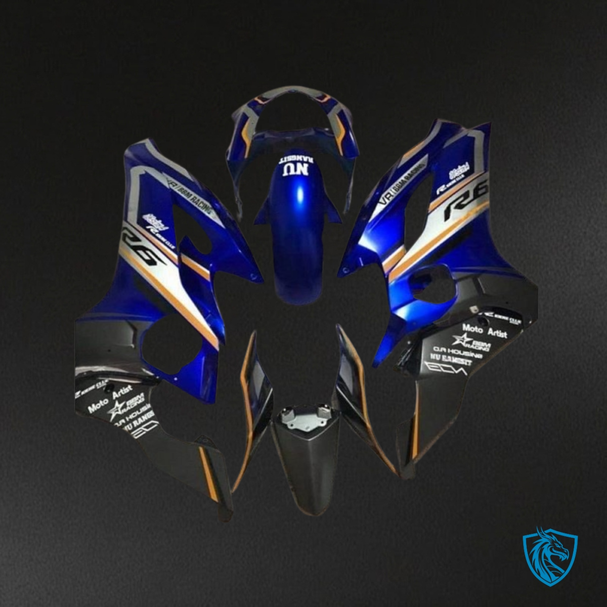 Yamaha YZF R6 (2017-2019) Blue, Silver & Orange Stripe Fairing Kit | ABS Bodywork