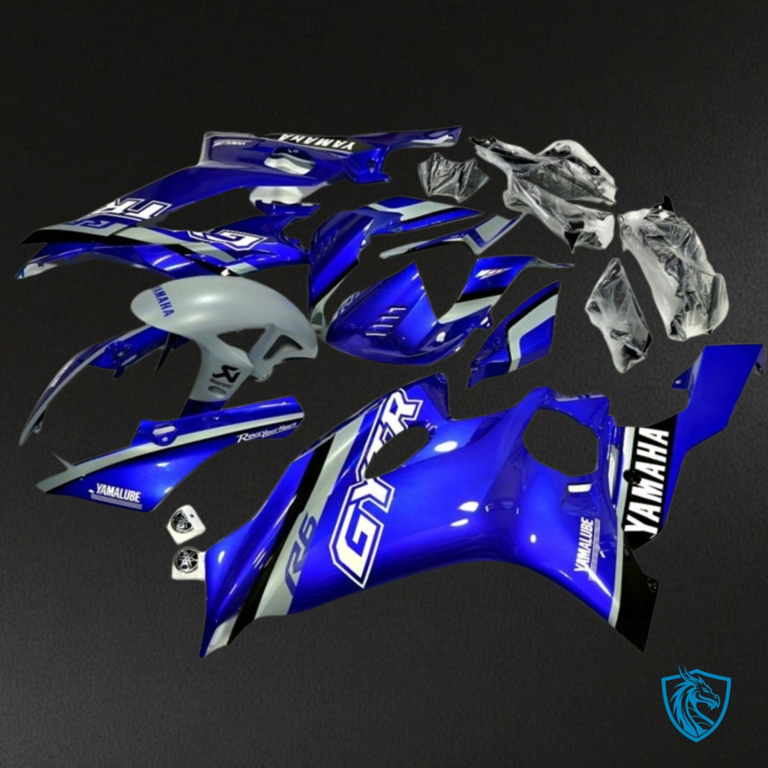 Yamaha YZF R6 (2017-2019) Gray, Blue & White Logos - Custom ABS Fairing Kit