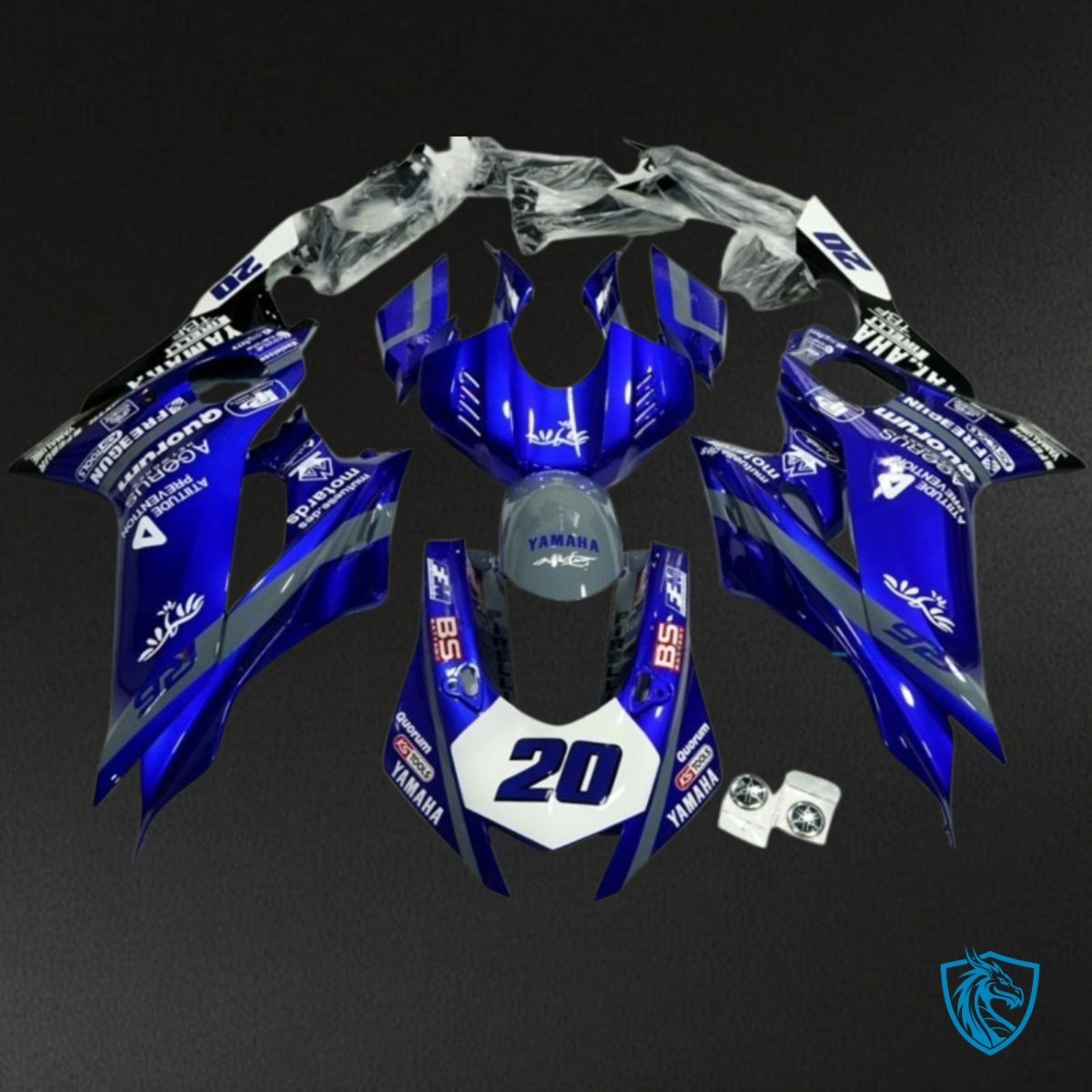 Yamaha YZF R6 (2017-2019) Gray & Blue with Logos - MERGEment Motorcycle Fairings Kit