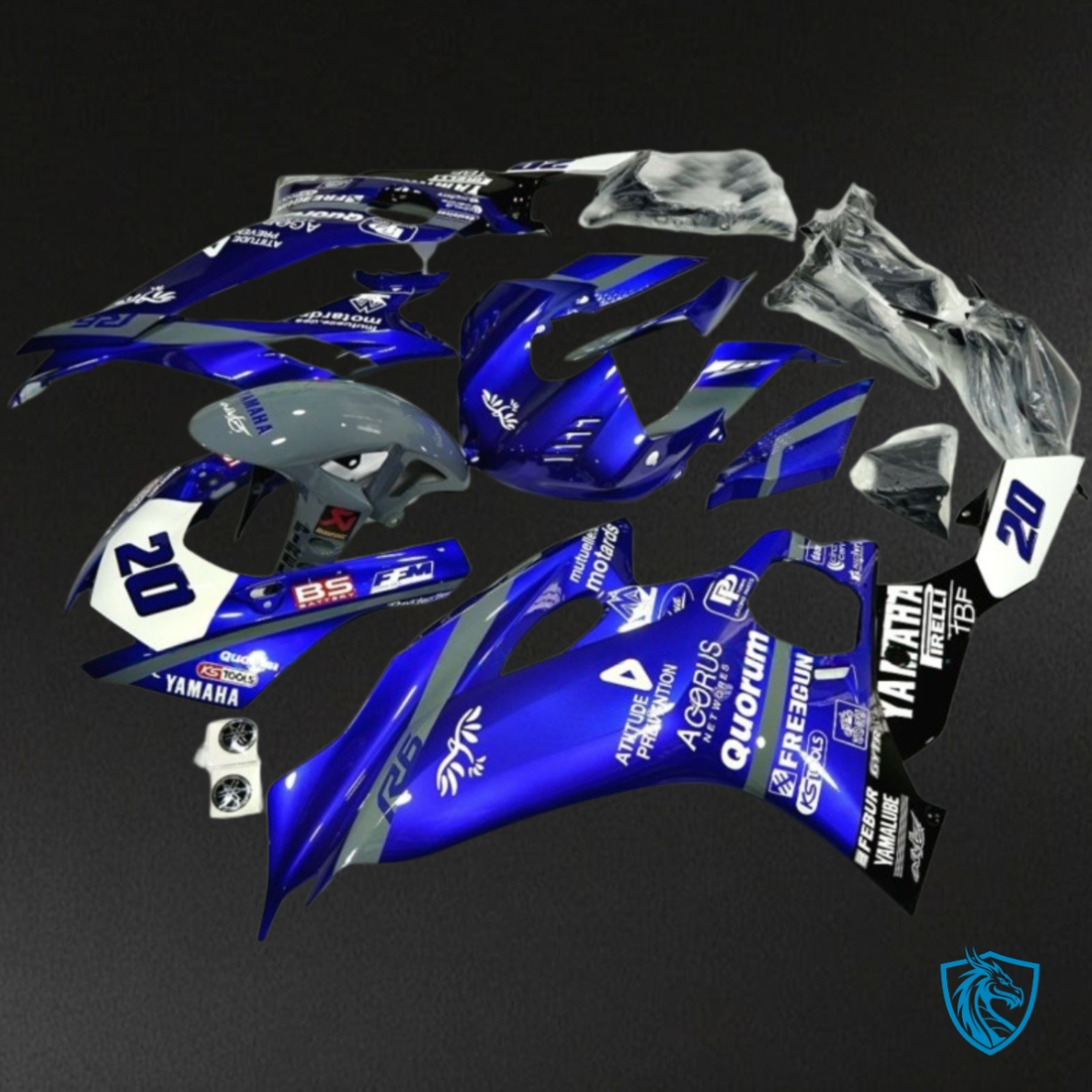 Yamaha YZF R6 (2017-2019) Gray & Blue with Logos - MERGEment Motorcycle Fairings Kit
