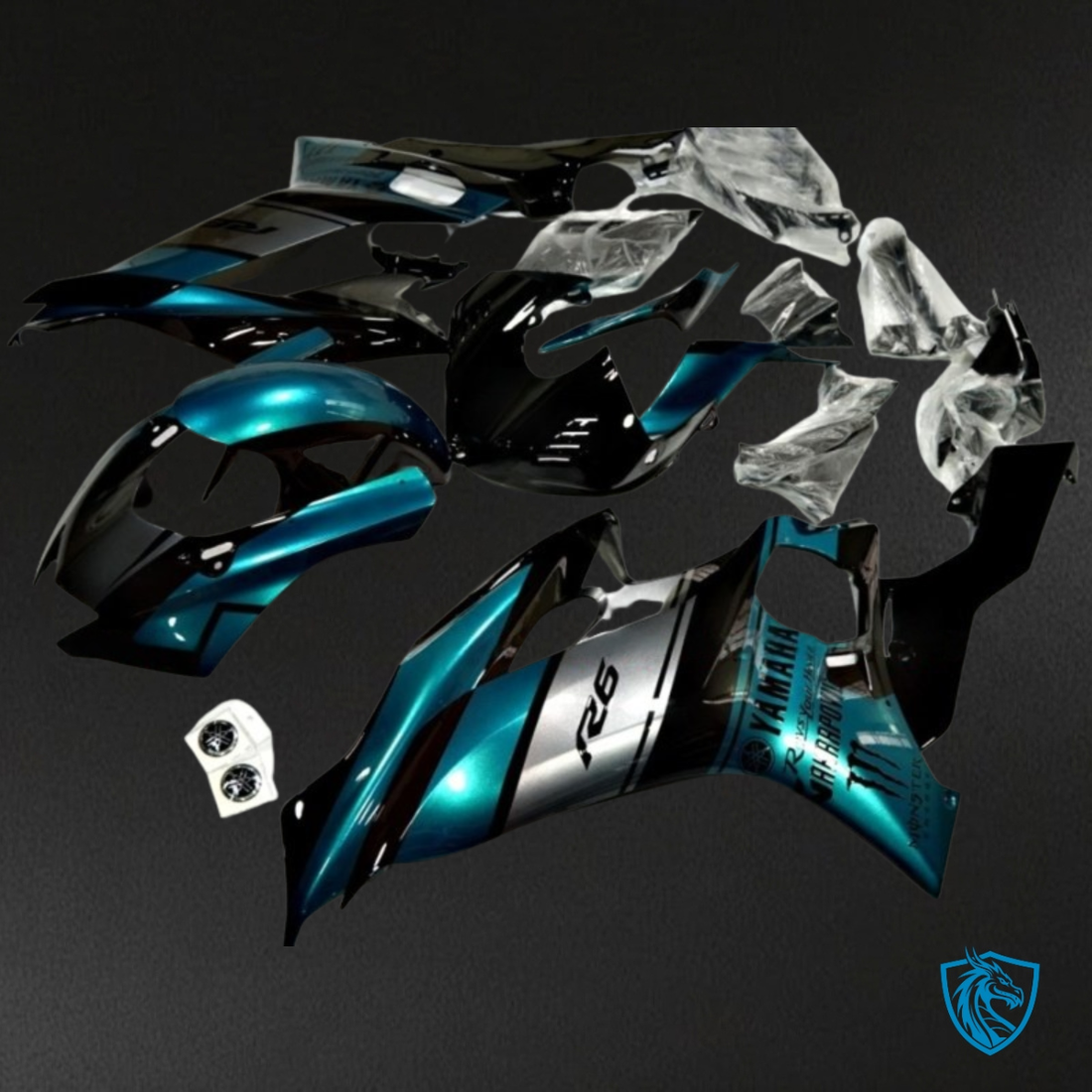 Yamaha YZF R6 (2017-2019) Black & Turquoise Blue Fairing Kit - Aftermarket ABS Bodywork