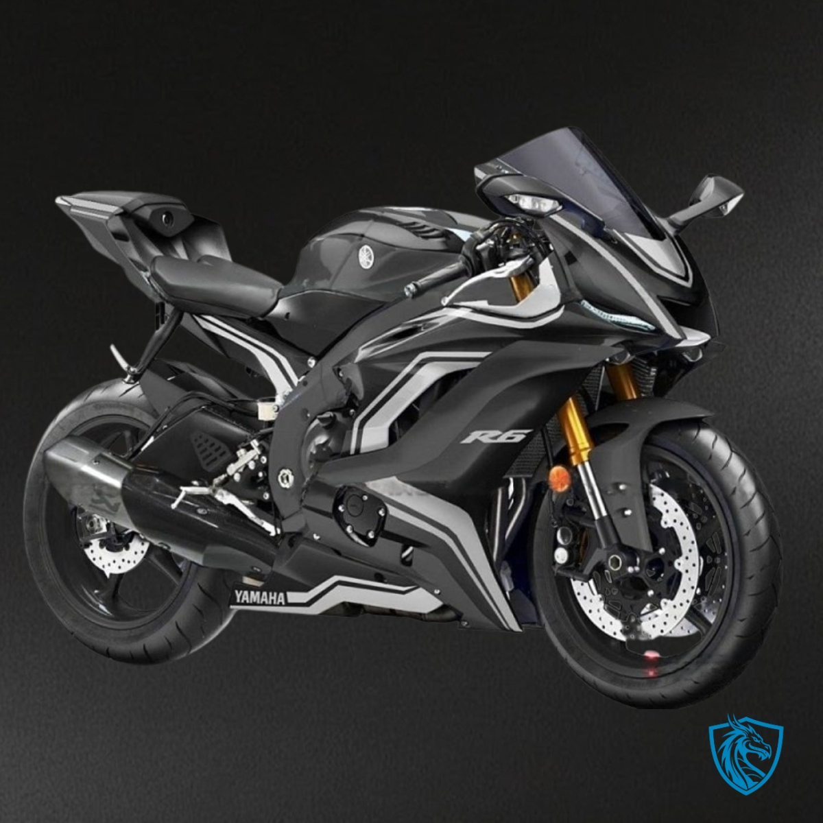 Yamaha YZF R6 (2017-2019) Matte Black, Silver & White Stripe - Custom ABS Fairing Kit