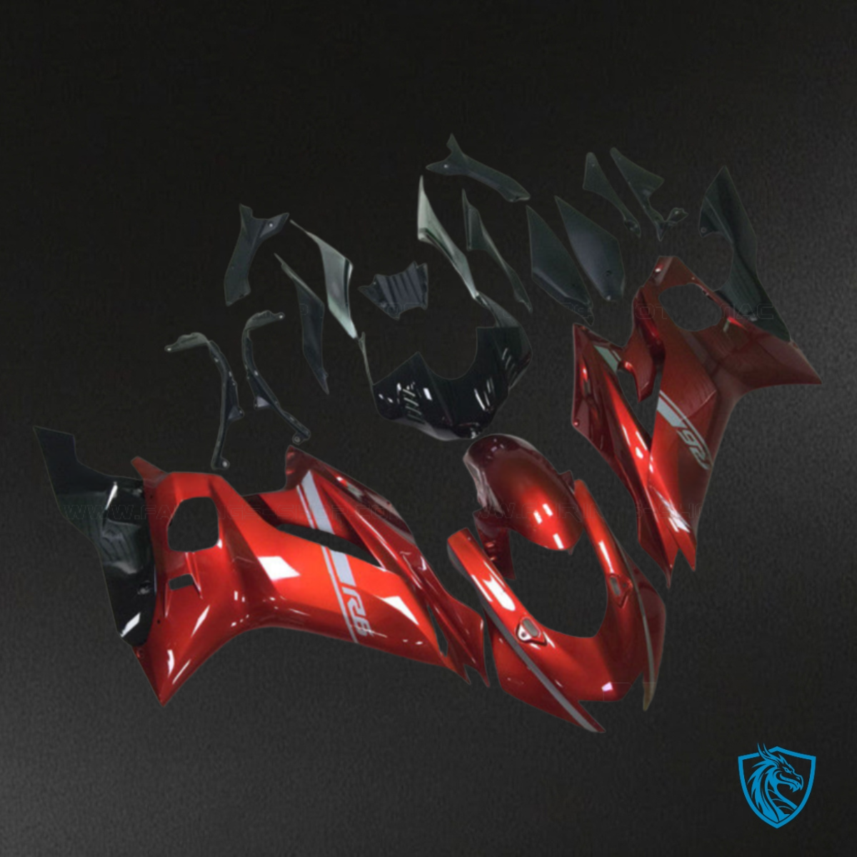 Yamaha YZF R6 (2017-2019) Gloss Red & Black Stripe Fairing Kit | ABS Bodywork