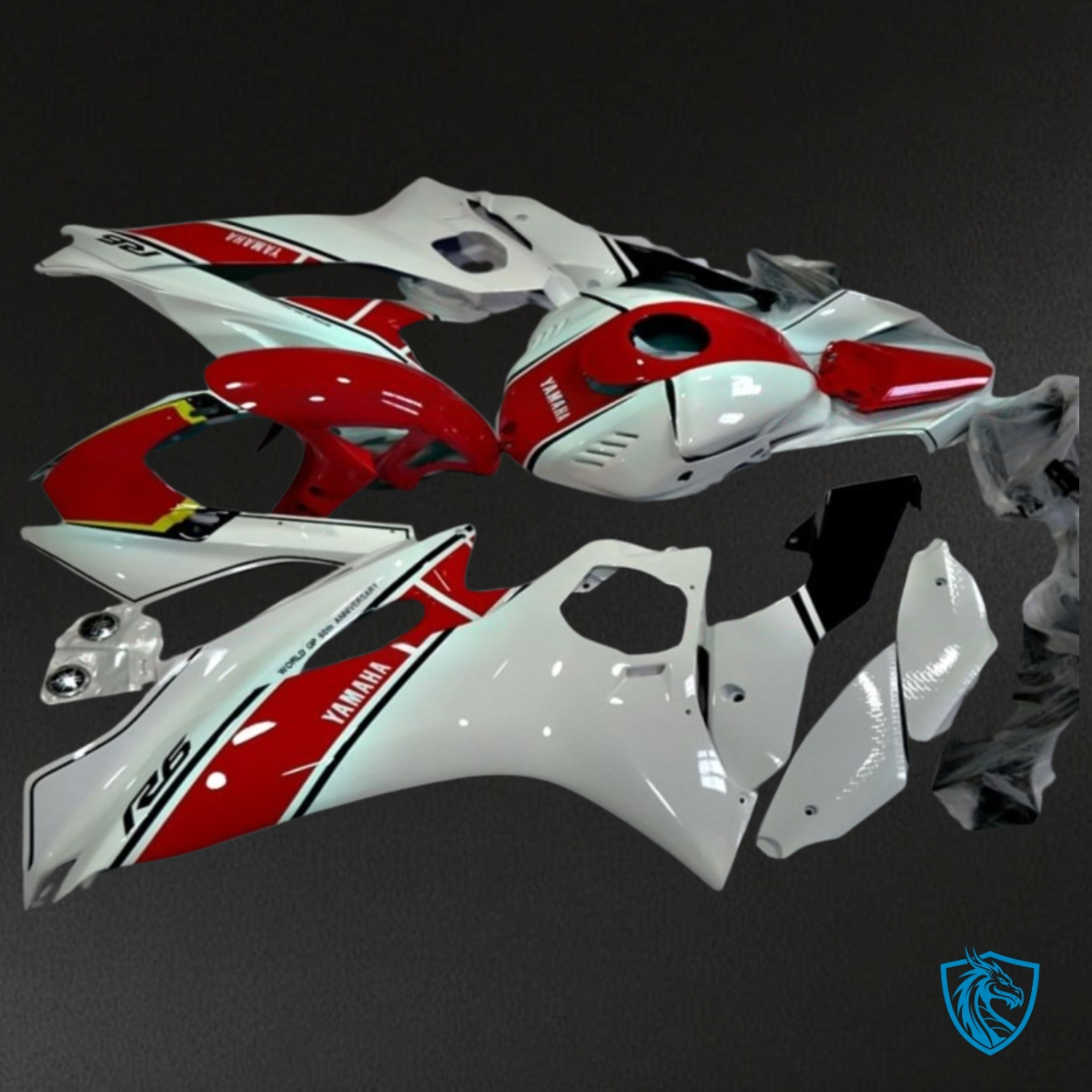 Yamaha YZF R6 (2017-2019) Gloss White & Red - Custom ABS Fairing Kit
