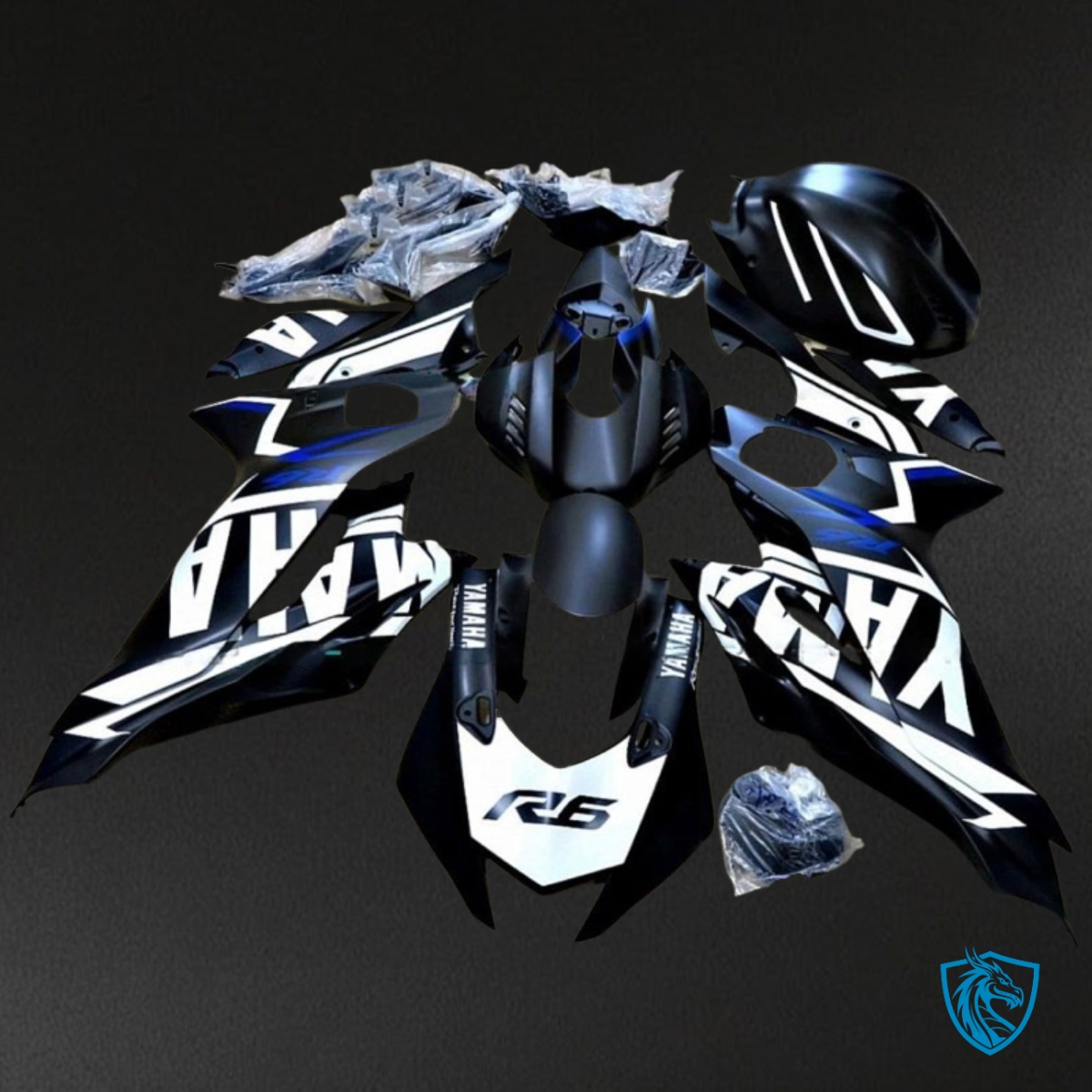 Yamaha YZF R6 (2017-2019) Black, Blue & White Logo Matte - Custom ABS Fairing Kit