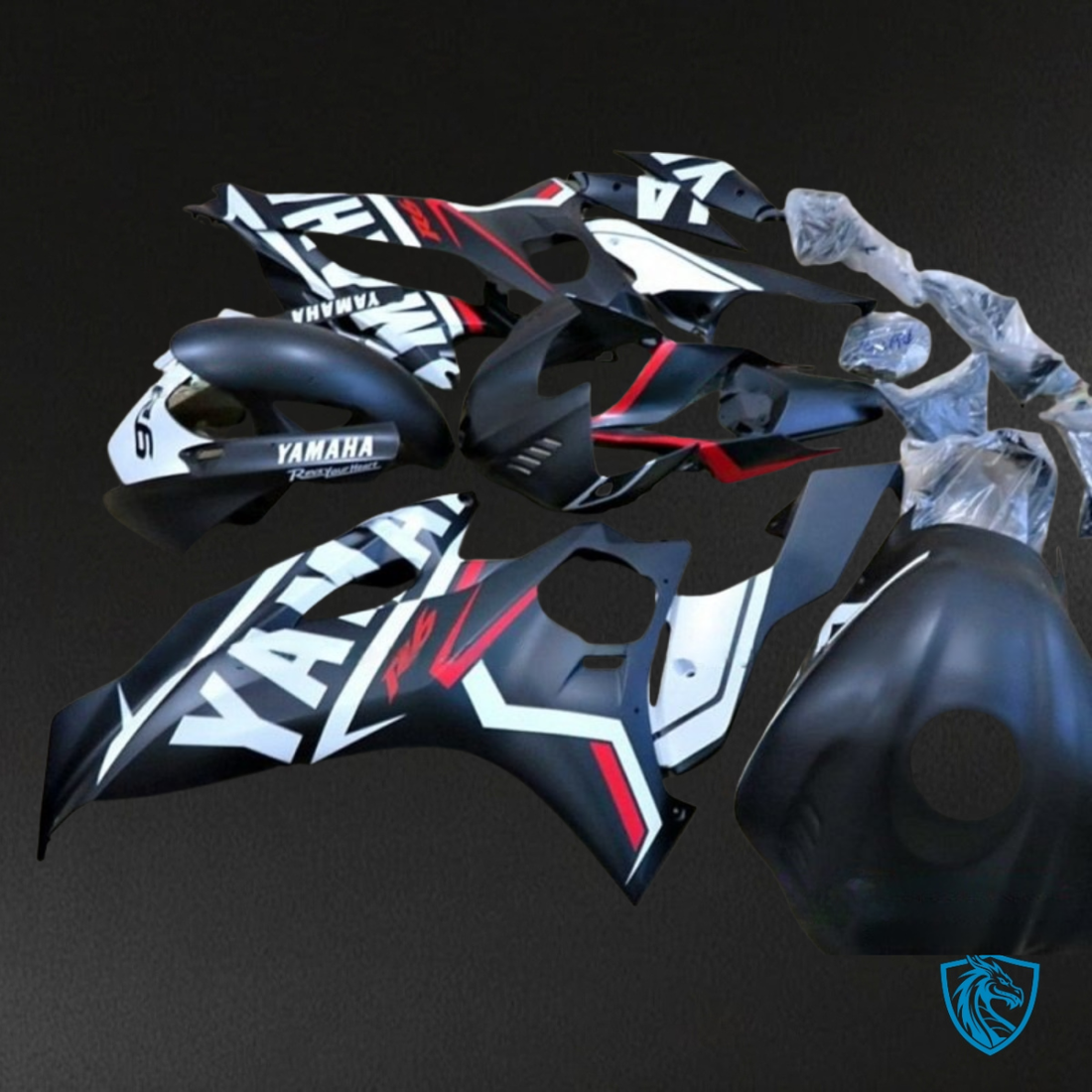Yamaha YZF R6 (2017-2019) Black, Blue & White Logo Matte - Custom ABS Fairing Kit