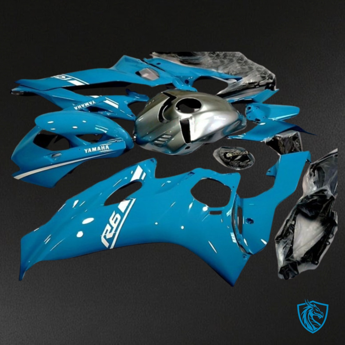 Yamaha YZF R6 (2017-2019) Glossy Light Blue & Silver - MERGEment Motorcycle Fairings Kit