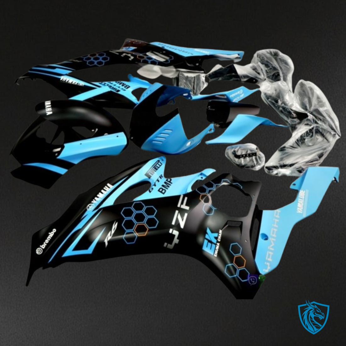 Yamaha YZF R6 (2017-2019) Matte Black & Blue Fairing Kit - Aftermarket ABS Bodywork