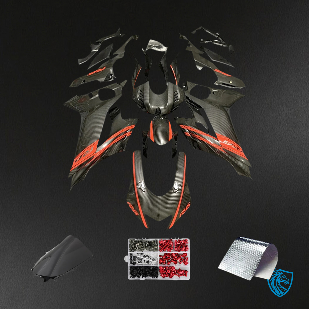 Yamaha YZF R6 (2017-2023) Carbon Fiber Black & Orange Custom - Fairing Kit