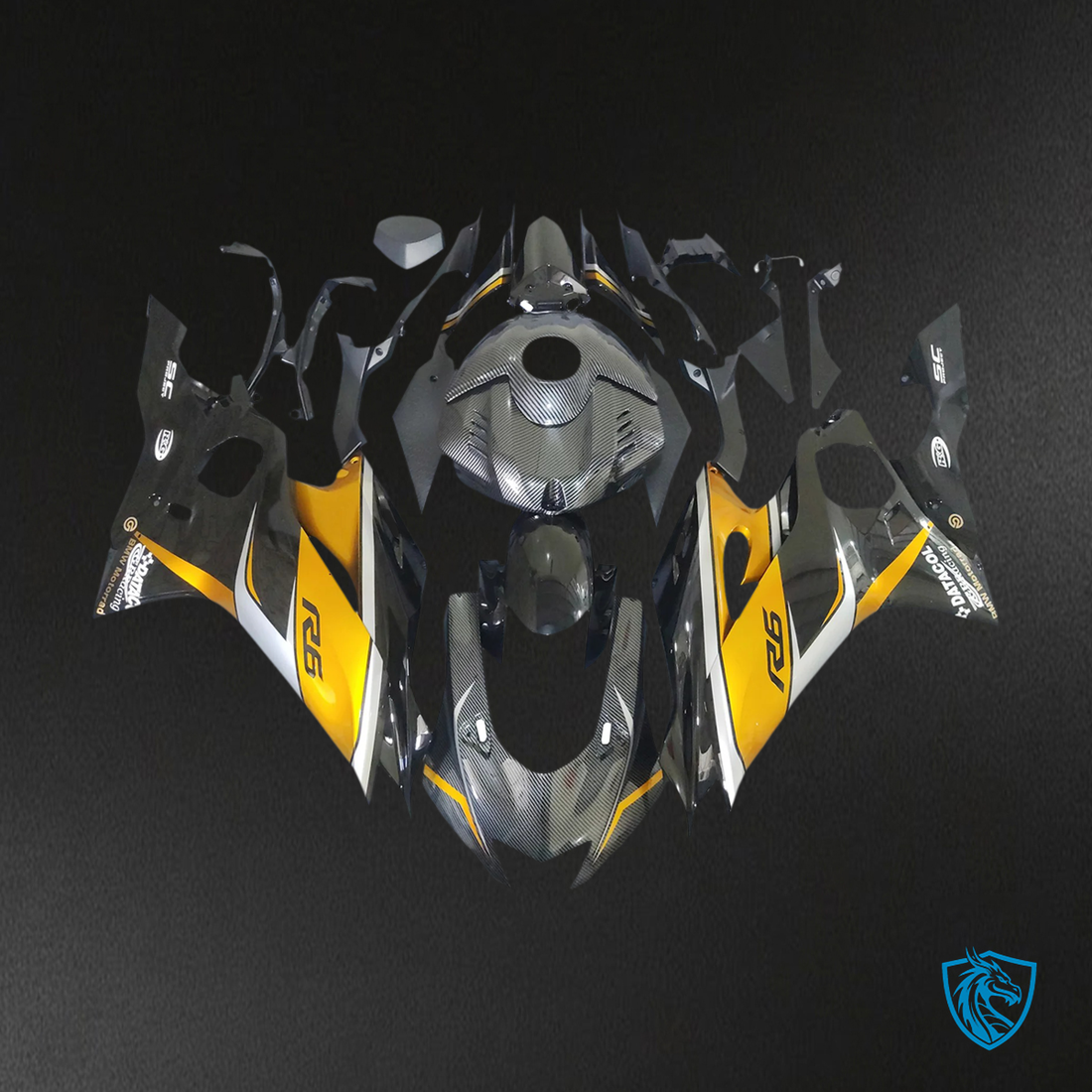 Yamaha YZF R6 (2017-2023) Carbon Fiber Gold & Black - Aftermarket Fairing Kit