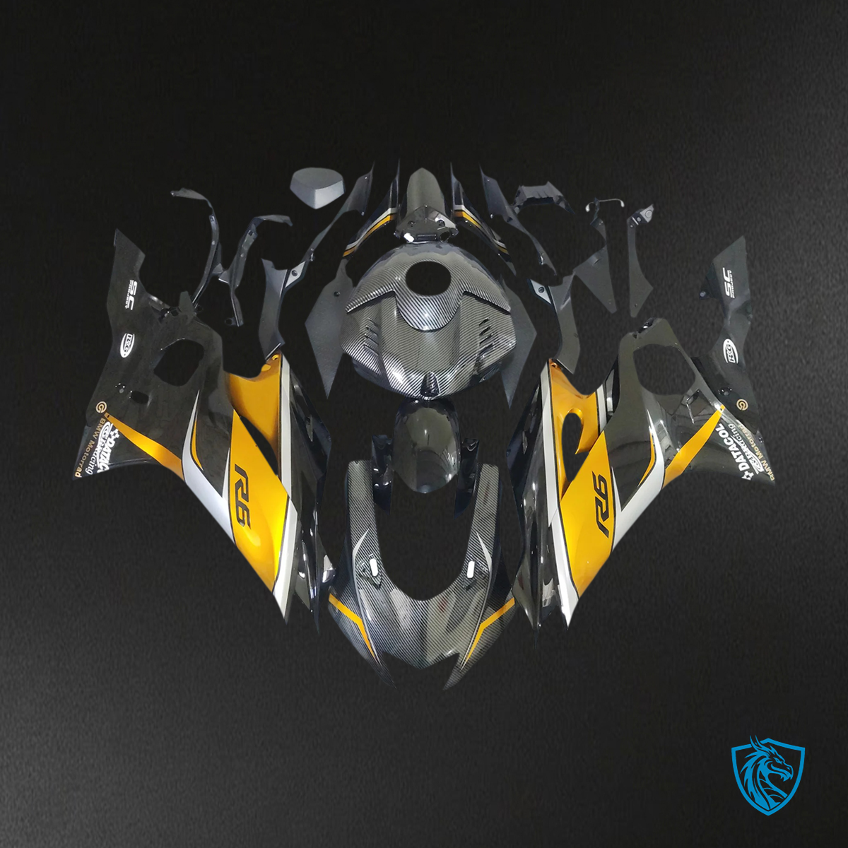 Yamaha YZF R6 (2017-2023) Carbon Fiber Gold & Black - Aftermarket Fairing Kit