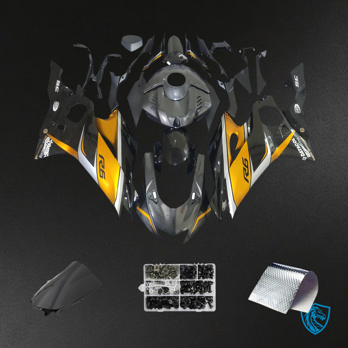 Yamaha YZF R6 (2017-2023) Carbon Fiber Gold & Black - Aftermarket Fairing Kit