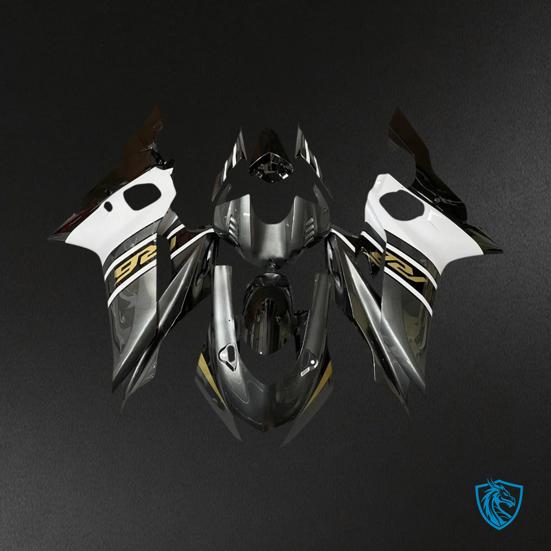 Yamaha YZF R6 (2017-2023) Glossy White, Black & Gold - Custom ABS Fairing Kit