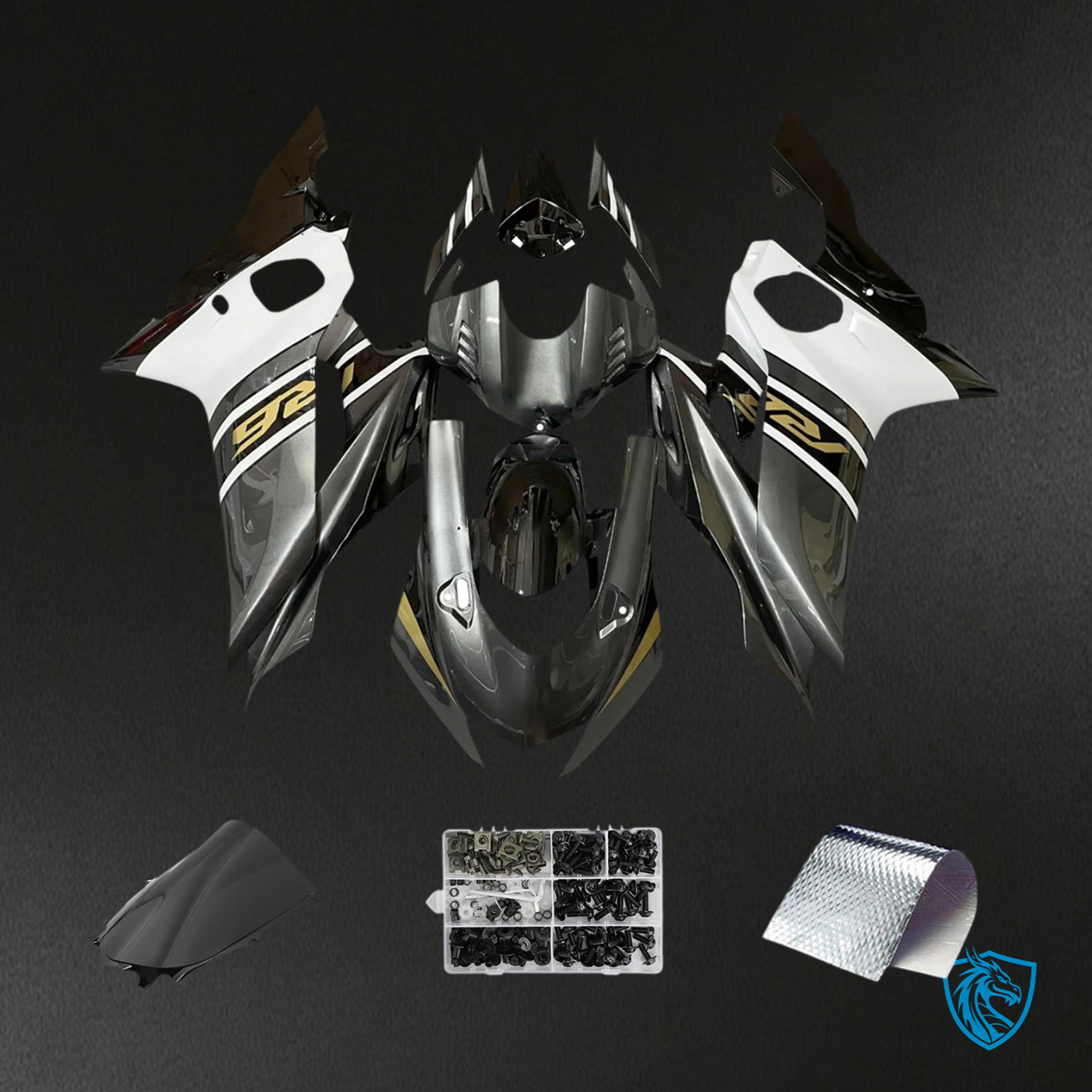 Yamaha YZF R6 (2017-2023) Glossy White, Black & Gold - Custom ABS Fairing Kit