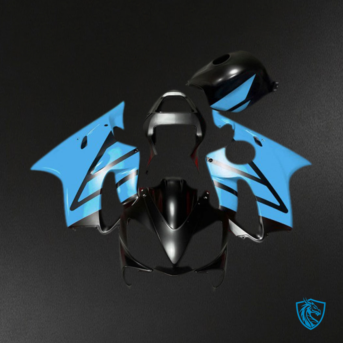 Honda CBR600 F4i (2001-2003) Matt Black & Light Blue Motorcycle - Custom ABS Fairing Kit