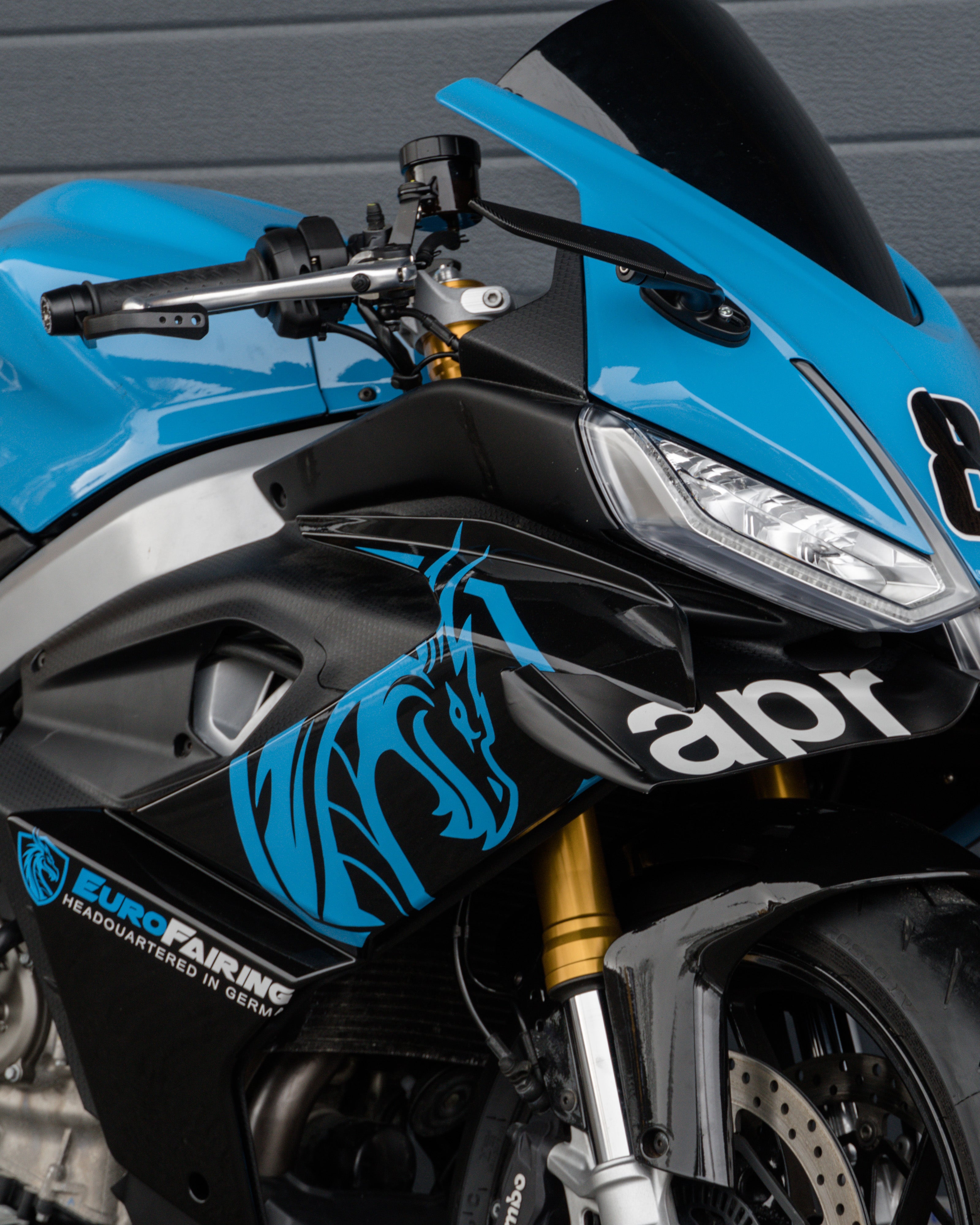Aprilia RS660 EuroFairings Blue Edition fairing kit, right side close-up
