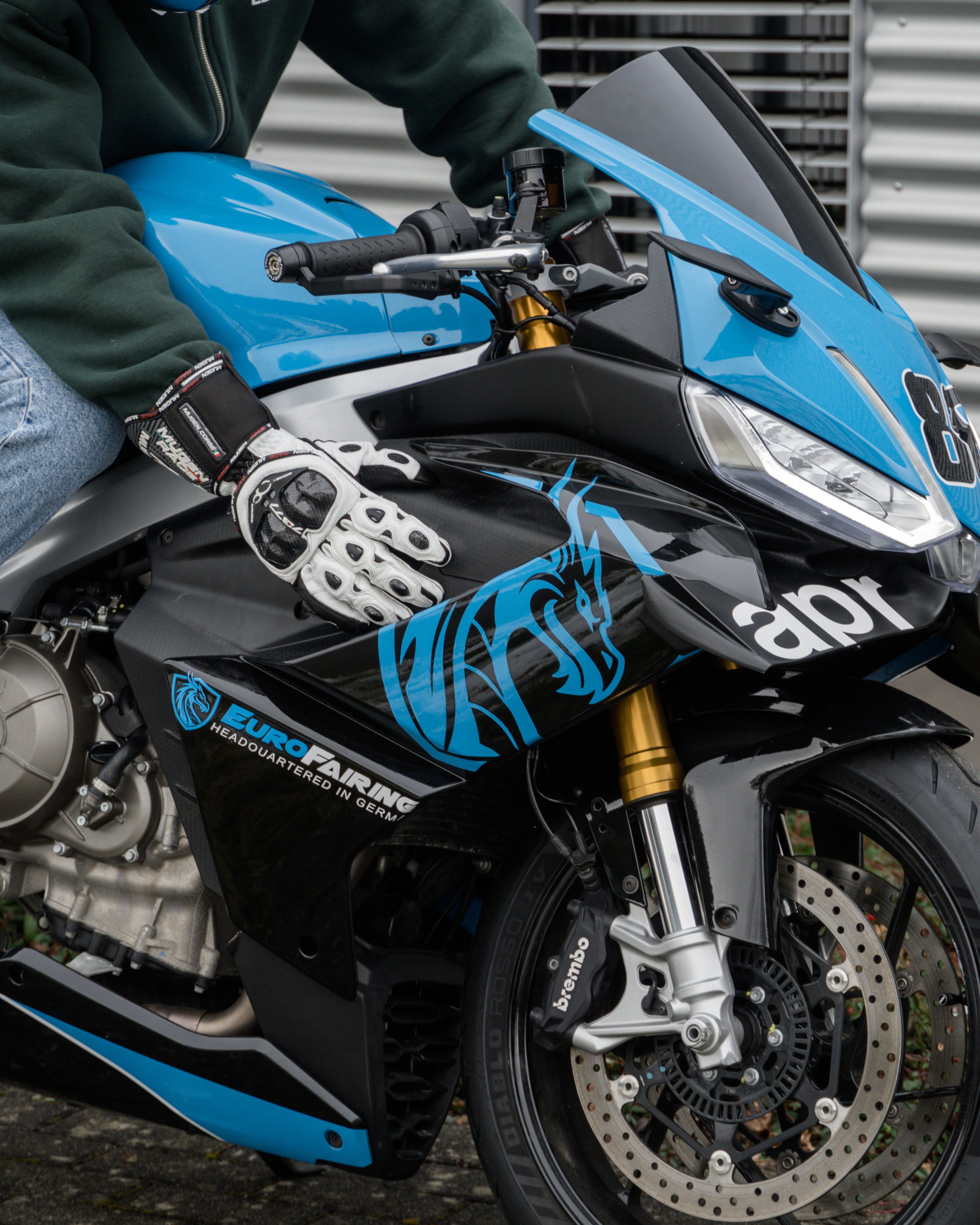 Aprilia RS660 EuroFairings Blue Edition fairing detail, paint finish