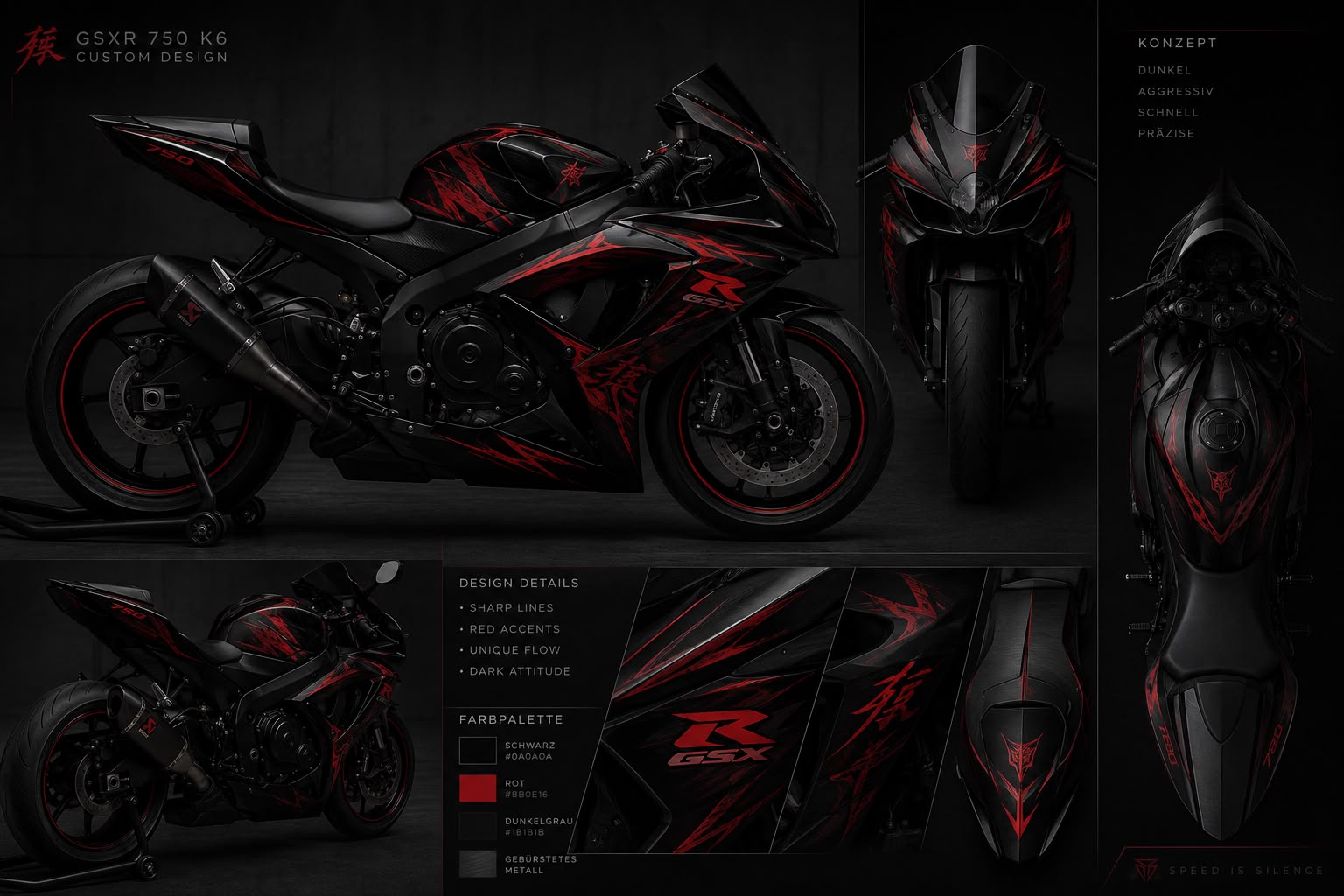 Suzuki GSX-R 750 K6 (2006–2007) Custom Matte Black & Red Fairings Kit